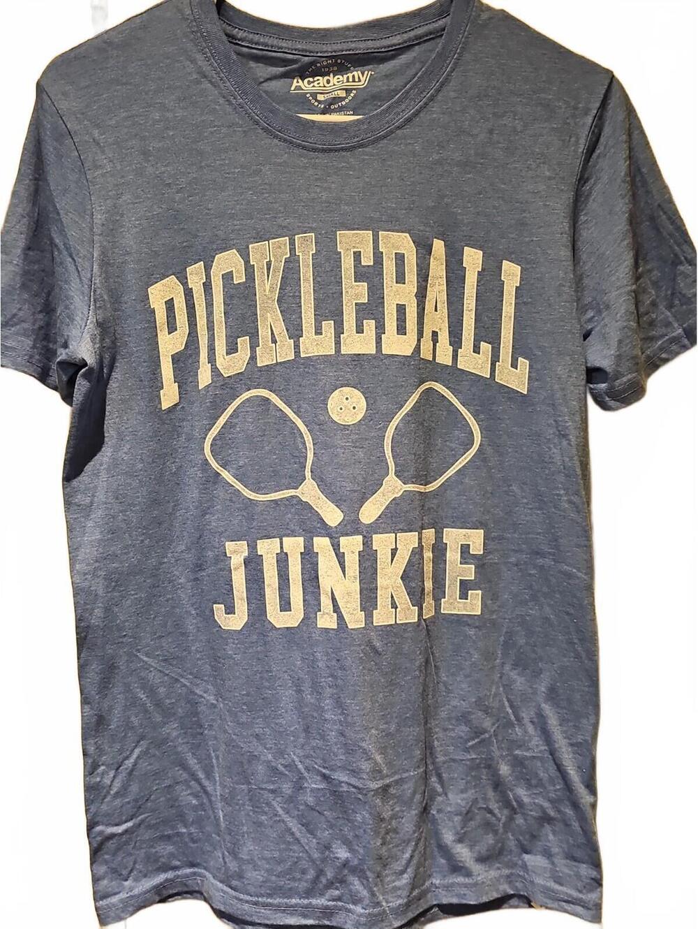 Academy Men's Blue Graphic Pickleball Junkie Short Sleeve Shirt Size S. NWOT